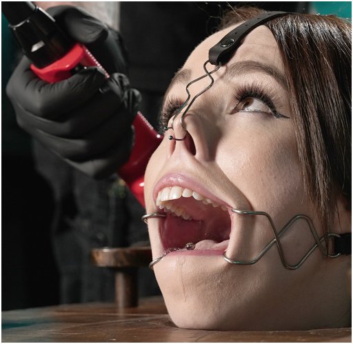 Brooke Johnson nose hooked and open mouth gagged while being menaced with the zapper electroshock toy