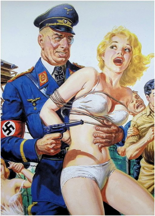 Nazi and bondage blonde in a detail from a Norm Saunders pulp cover