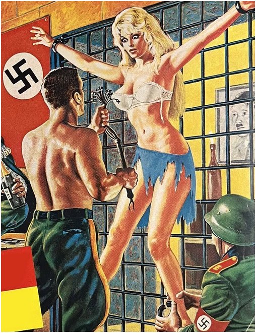 blonde menaced by nazis with whips